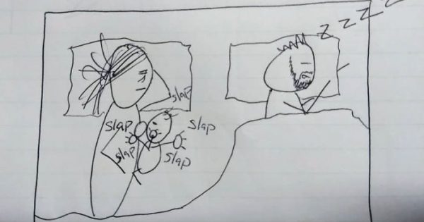 Une mère caricature ses nuits avec le bébé : les "tétons inutiles" de son mari.