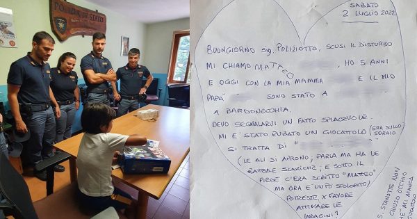 Un enfant demande aux carabiniers de l'aider à retrouver un jouet, ils le lui rachètent.