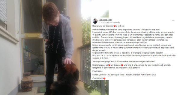 Écrivez une lettre à mon fils : l'appel de la mère de Lorenzo, atteint du sarcome d'Ewing.