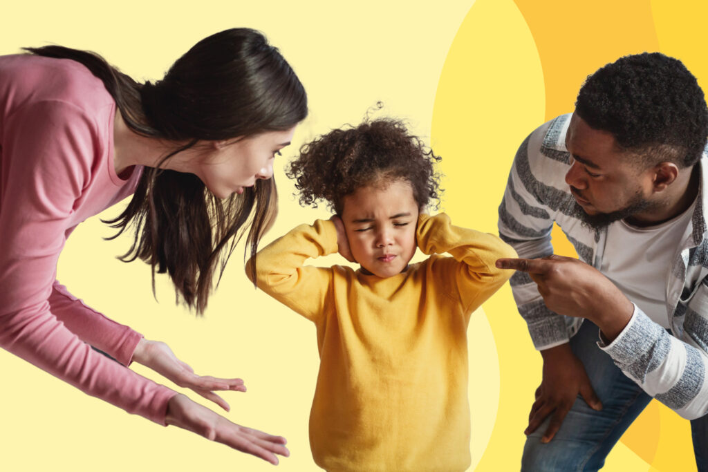 mother and father yelling at daughter who covers her ears