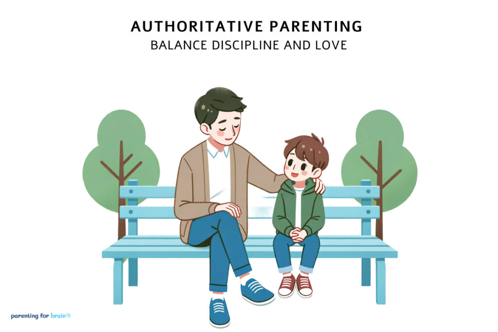 father and son talk and make connection in authoritative style of parenting