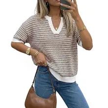 Product image of Polo V-Neck Striped Short Sleeve Pullover Sweater